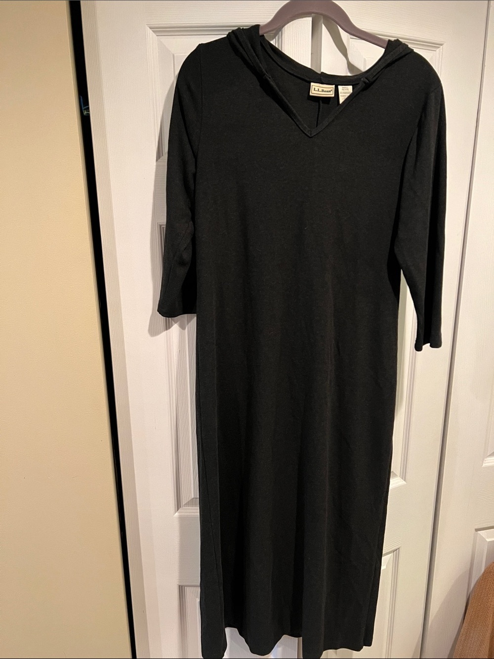 L.L. Bean Black Hooded V‑Neck Midi Dress